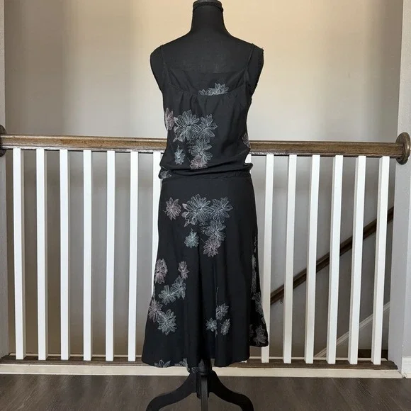 Vtg 90s Laura Ashley 100% Silk Black Embroidered Floral Dress Sz 6 Y2K Luxury - Picture 3 of 8